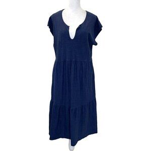 Cut Loose Linen Blend Tiered Short Sleeve Dress Lagenlook Blue size Medium